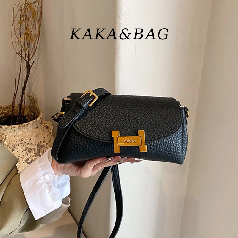 KAKA荔枝纹高级感H扣多层斜挎包通勤逛街女包小包时尚百搭 送链条