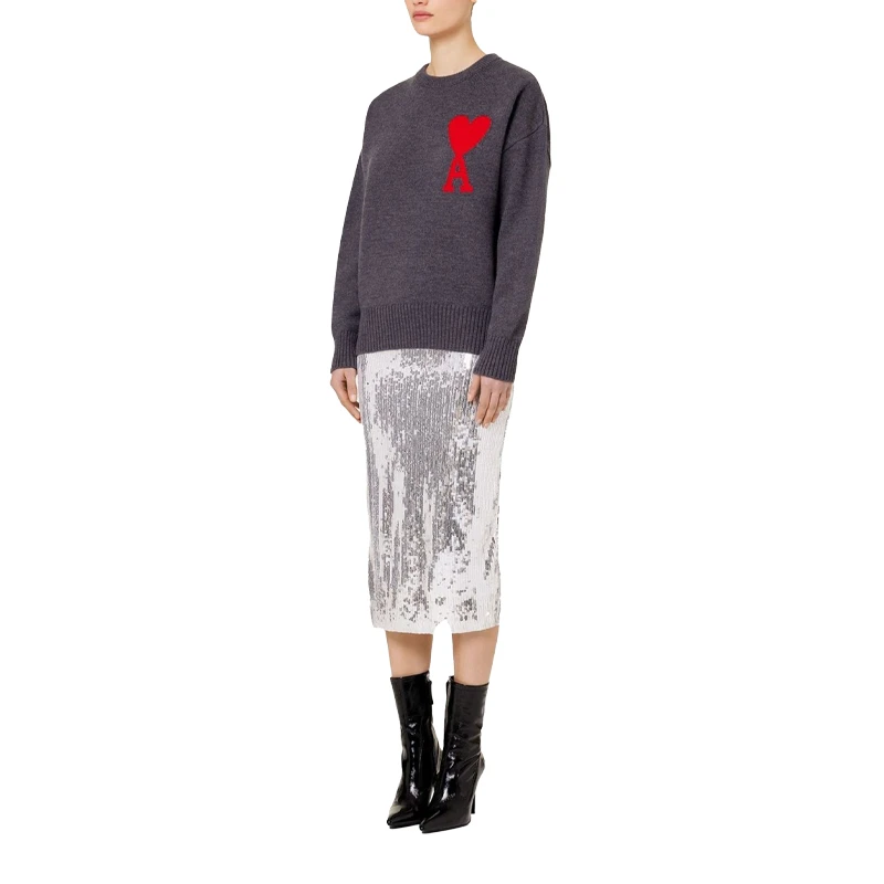 【保税仓 专柜4800】Ami女士经典红色爱心羊毛衫UKS002018 067