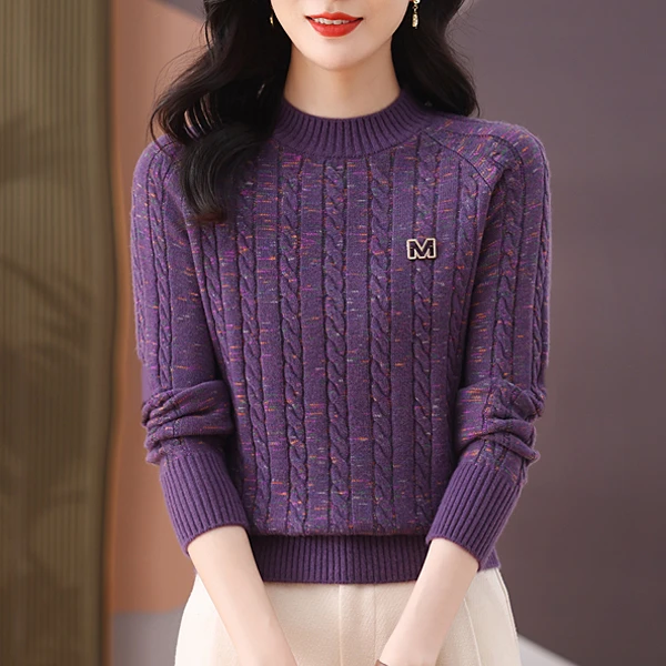 洋气宽松加厚高档上衣2024冬季新款百搭套头长袖毛衣女打底针织衫