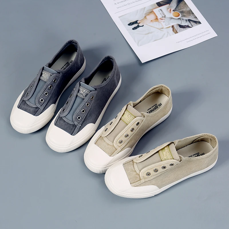 一脚蹬帆布鞋女2023新款休闲鞋软底百搭低帮单鞋韩版舒适平底鞋潮