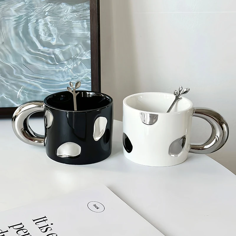 轻奢奶酪陶瓷马克杯带勺高颜值牛奶杯咖啡杯下午茶杯女生喝水杯子