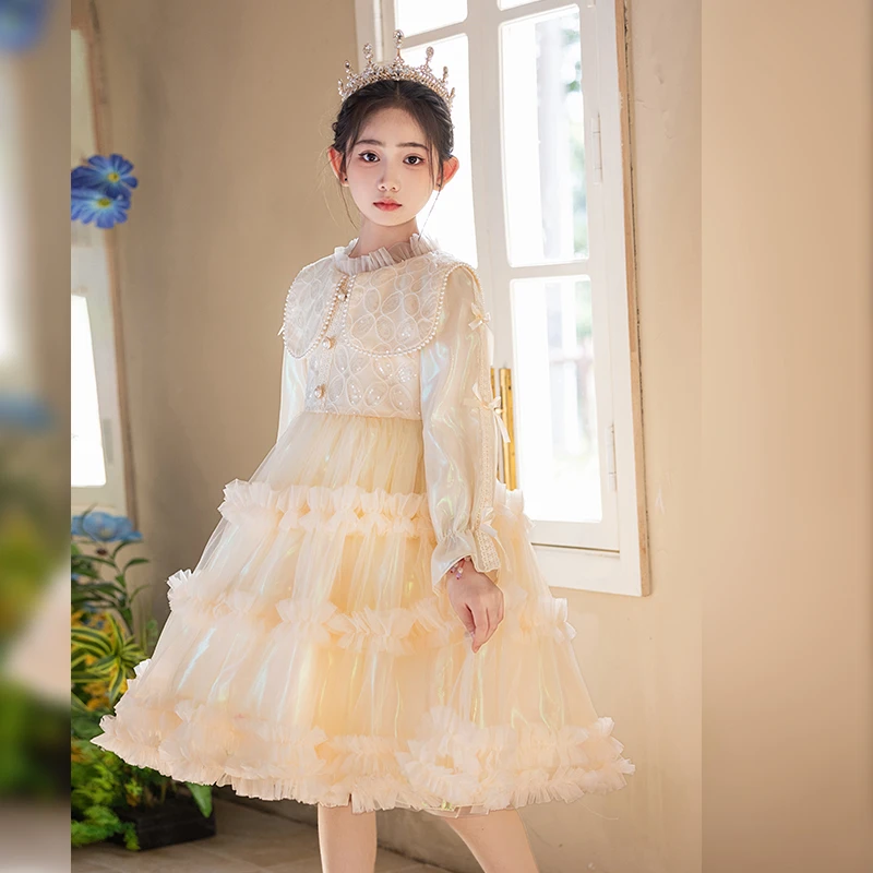 女童秋冬轻奢连衣裙小女孩生日走秀花童公主裙儿童2024演出服