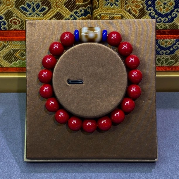 含辰砂工艺品紫金砂配天~珠玛瑙青金石隔片手串-高含量朱砂10mm