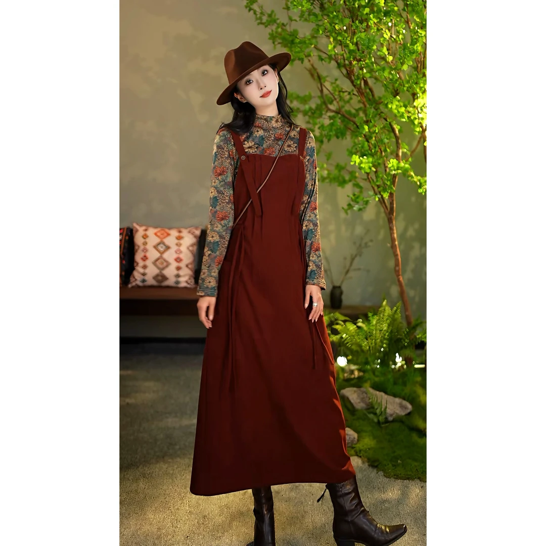 【陶子】文艺款背带裙女减龄时尚款大口袋复古时尚裙364002