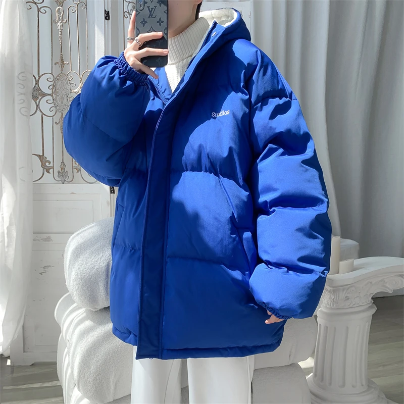 连帽冬季男士棉服加绒加厚保暖上衣潮牌大码面包服宽松男女外套冬