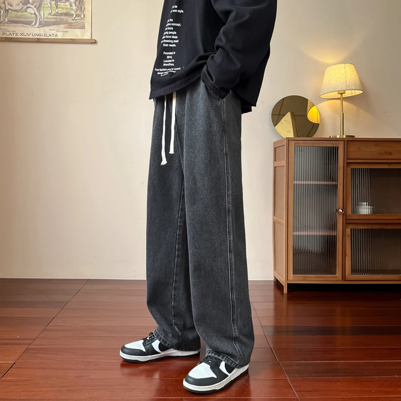 牛仔裤男复古潮牌大码休闲直筒长裤宽松港风拖地阔腿牛仔男裤潮流