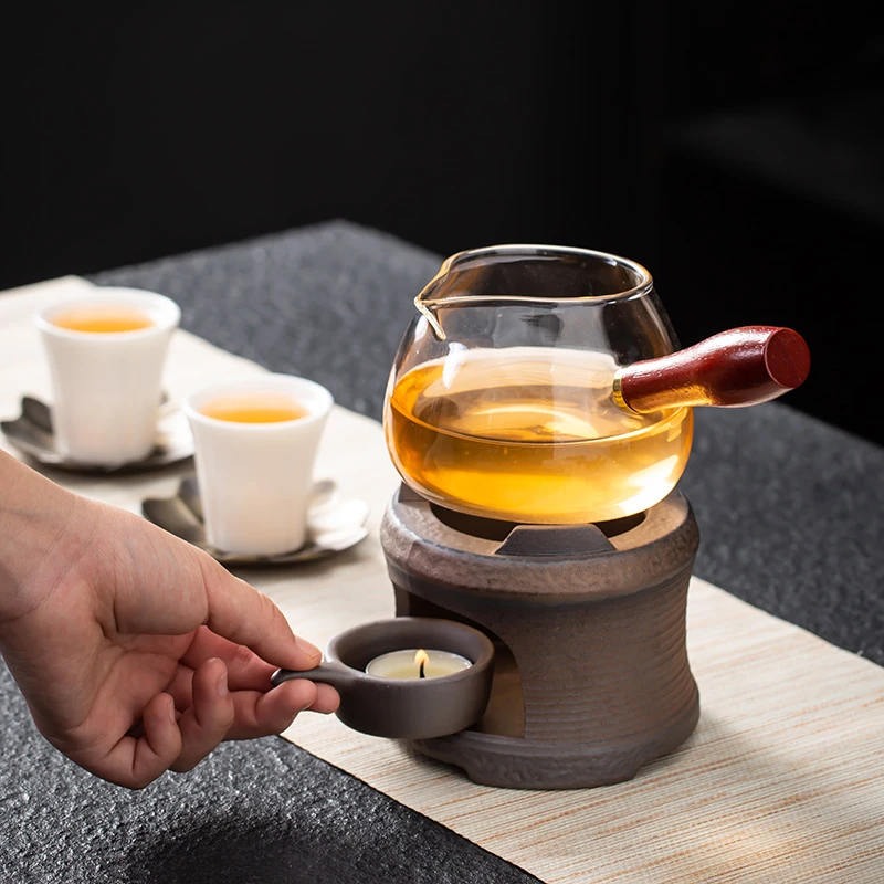 日式花茶煮茶器温茶炉茶针鎏金温茶器茶水桶高端茶垫茶渣缸红泥