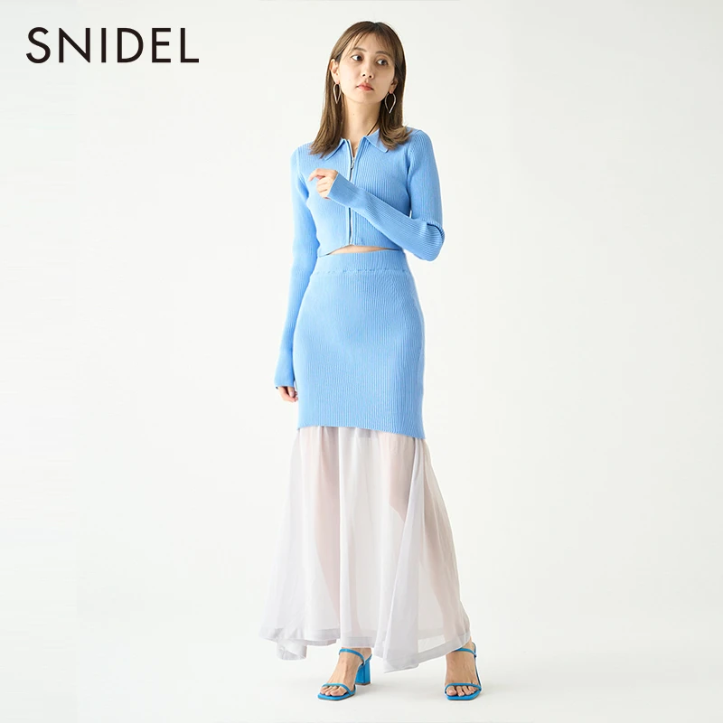 SNIDEL早春新品运动风休闲修身显瘦翻领拉链款针织开衫SWNT231149