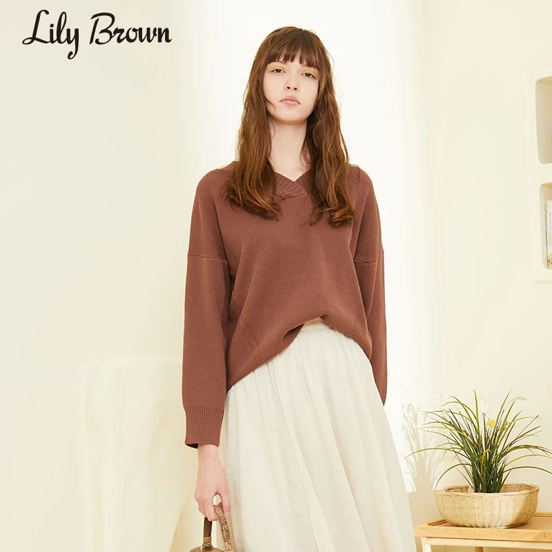 LILY BROWN春夏  时尚简约V领毛衣百搭纯色休闲针织衫LWNT211159