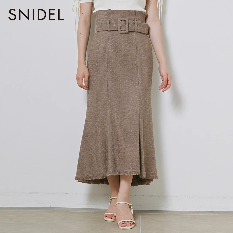 SNIDEL2022春夏时尚新品优雅小香风高腰腰带鱼尾半身裙SWFS222011
