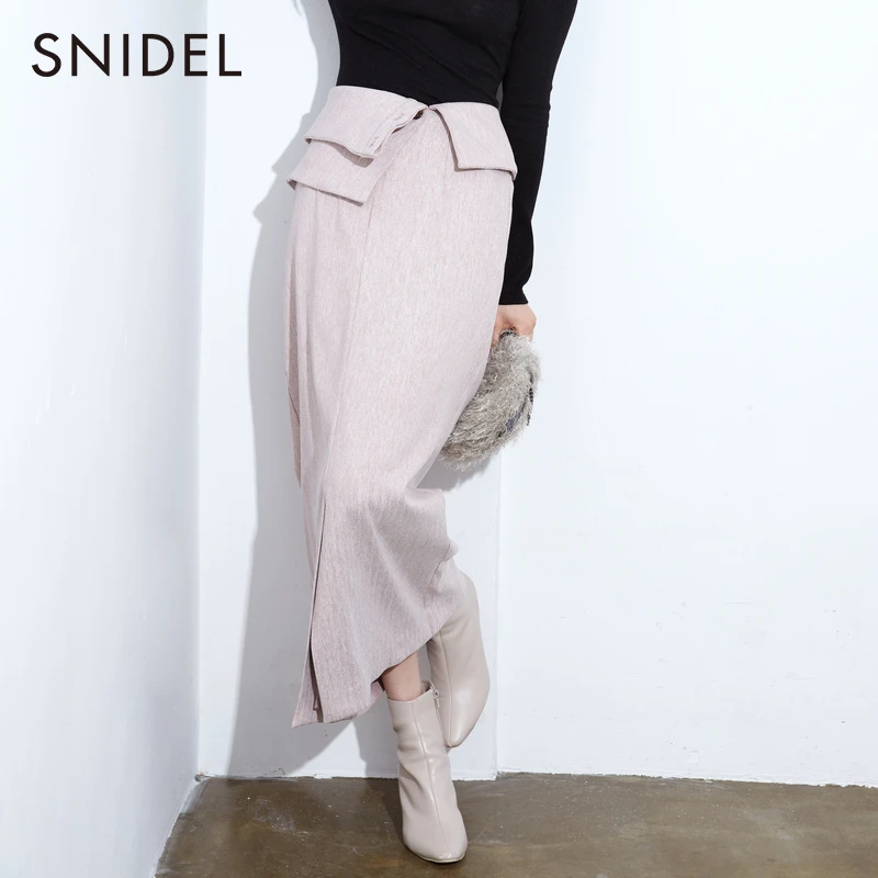 SNIDEL款品质女装高腰开叉直筒半身裙尤莱特SWFS235127