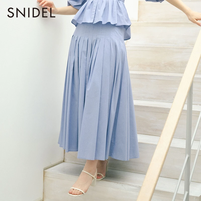 SNIDEL夏时尚气质休闲优雅淑女纯色条纹高腰百褶半身裙SWFS222095