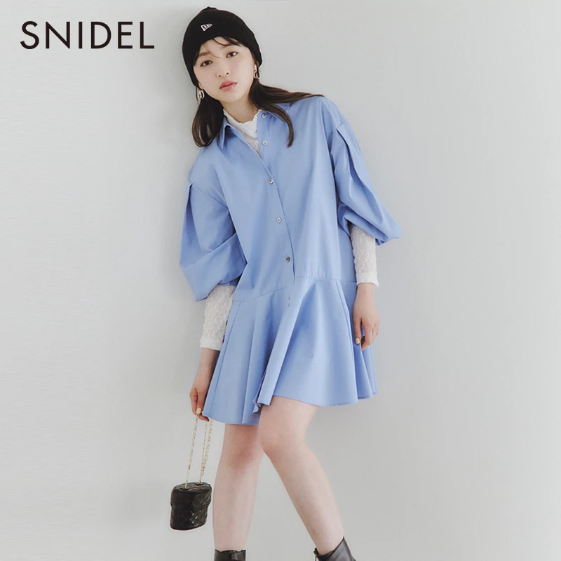 SNIDEL春夏款少女纯色格纹棉泡泡袖娃娃连衣裙尤莱特SWFO231137
