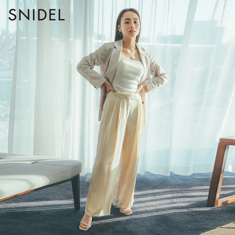 SNIDEL2022春夏新品优雅时髦纯色高腰直筒阔腿休闲裤SWFP222120