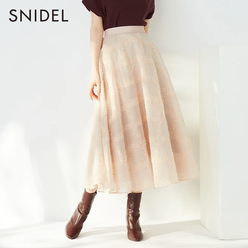 SNIDEL早春新品优雅百搭仙女风高腰格纹提花A字半身裙 SWFS234077