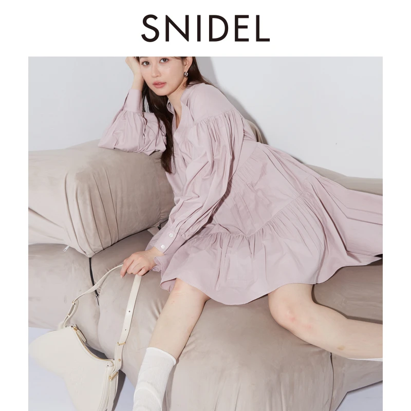 SNIDEL新品甜美风百搭休闲褶皱宽松款衬衫连衣裙SWFO241303