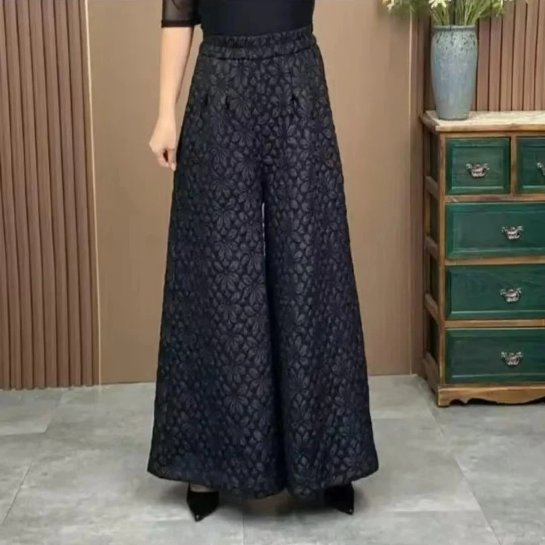 阔腿裤长裤2025提花休闲阔腿裤高腰显长腿时尚保暖气质显瘦