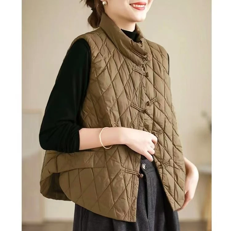 【年年美】手工盘扣宽松立领马夹外套女保暖显瘦洋气