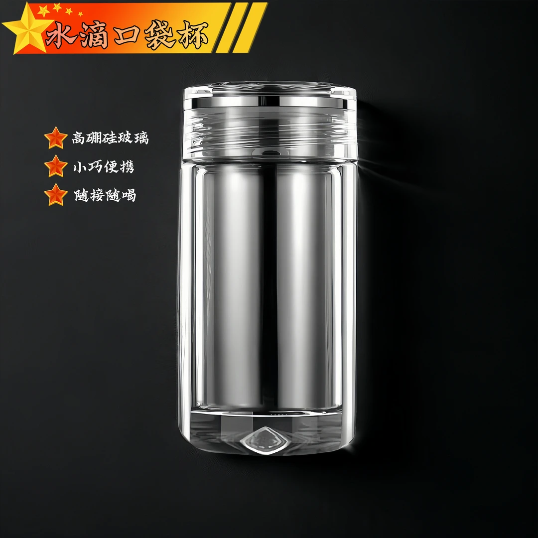 【口袋杯】水滴小巧随身便携双层玻璃杯男女士泡茶杯子透明小水杯