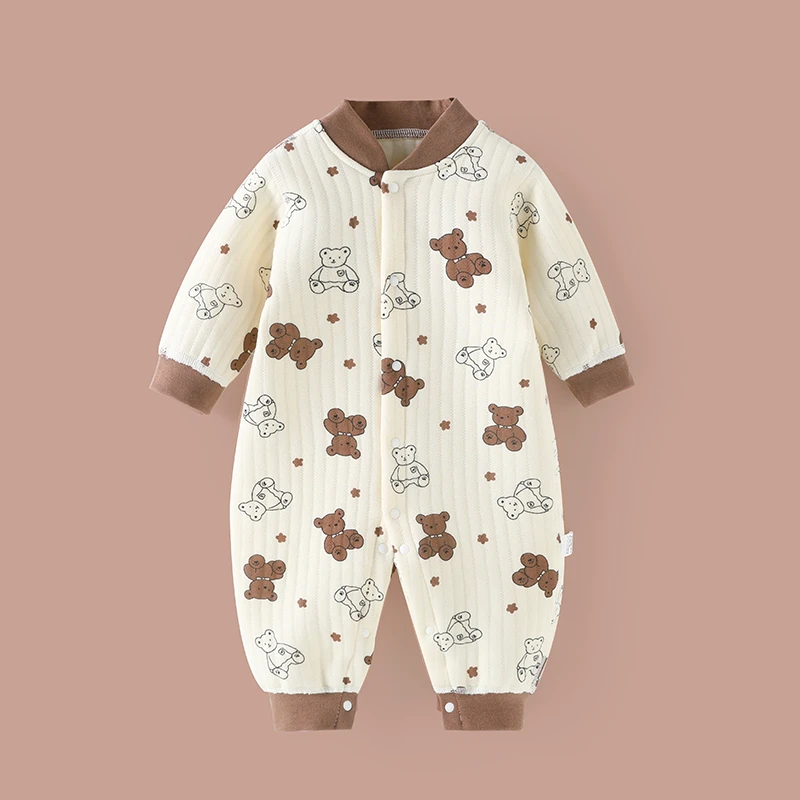 婴儿连体衣保暖春秋款夹棉秋装新生儿衣服宝宝外出哈衣加厚冬套装
