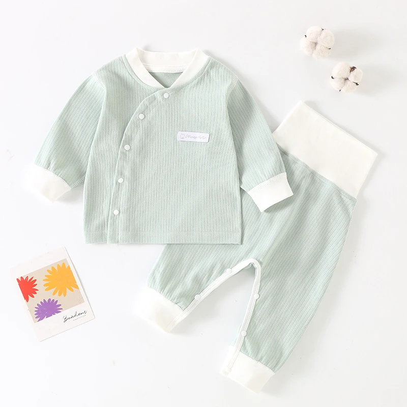 宝宝高腰护肚套装纯棉内衣儿童女睡衣春秋家居服纯棉婴儿衣服春装