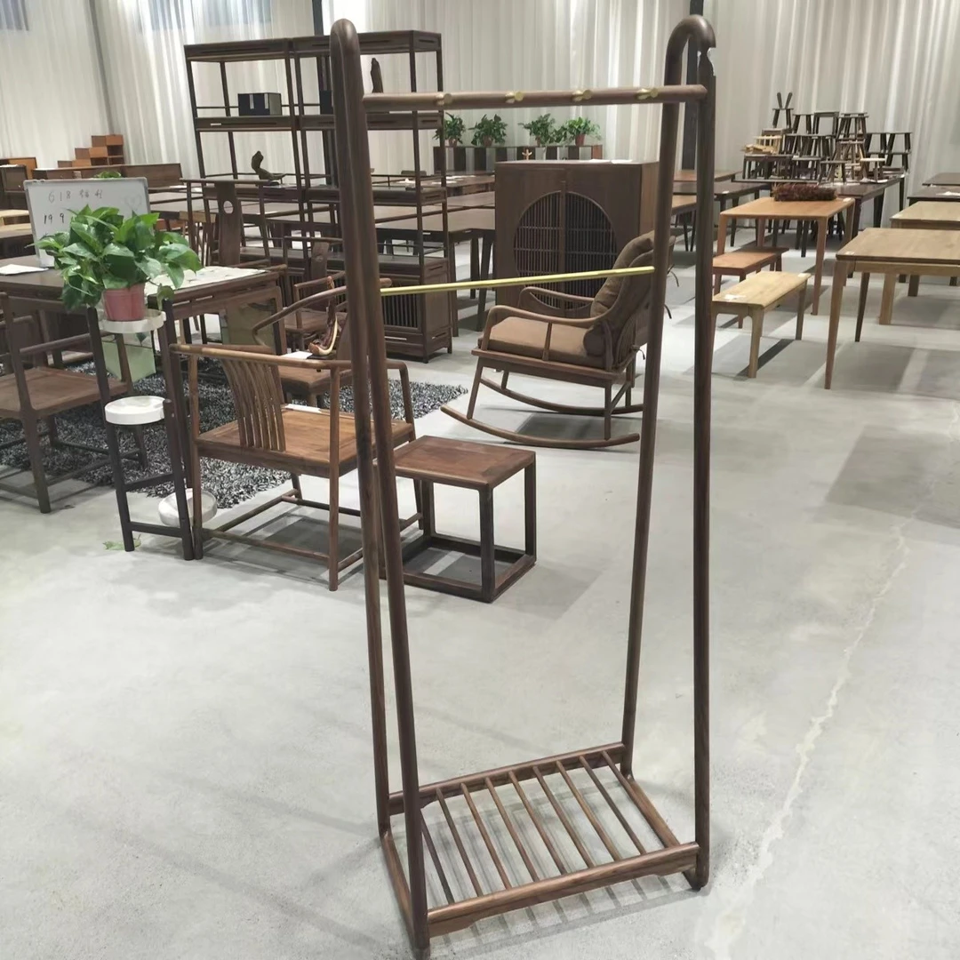 【新中式衣帽架】黑胡桃木衣帽架落地挂衣架简约现代卧室