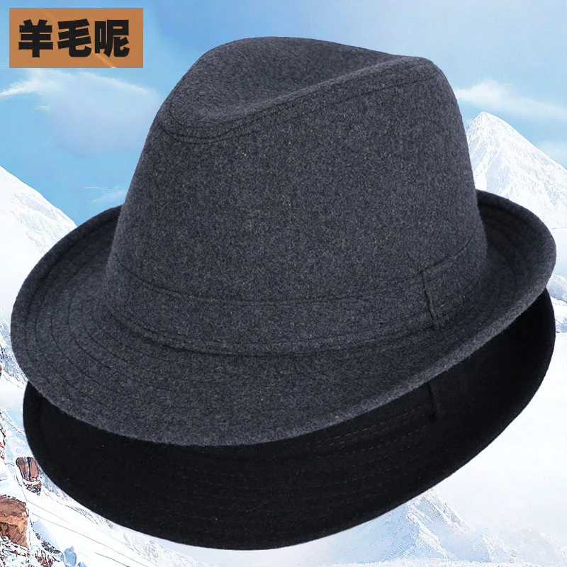 中老年人帽子男士秋冬季毛呢礼帽男士英伦潮爵士帽老头爸爸绅士帽