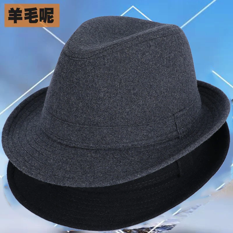 中老年人帽子男士秋冬季爸爸毛呢礼帽保暖冬天爵士帽老人帽绅士帽