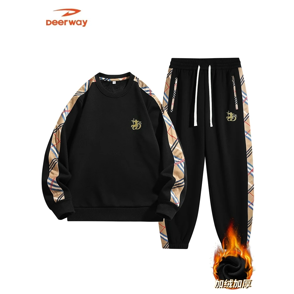 德尔惠秋冬休闲男女款宽松潮流圆领加绒卫衣卫裤两件套