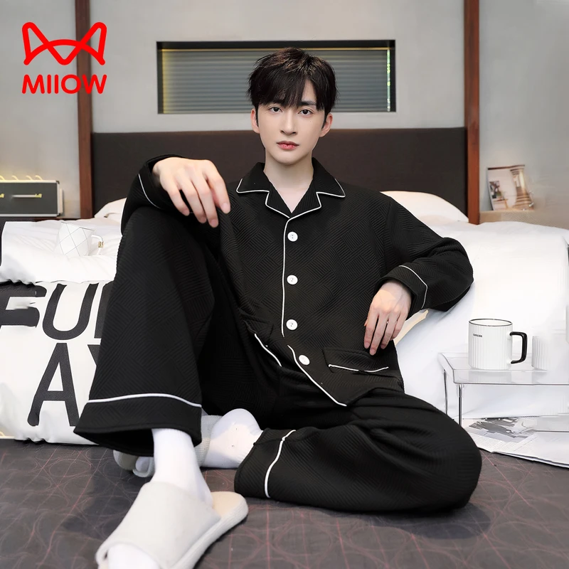 猫人夹层秋冬男士开衫新款睡衣2025爆款长袖长裤家居服可外穿套装