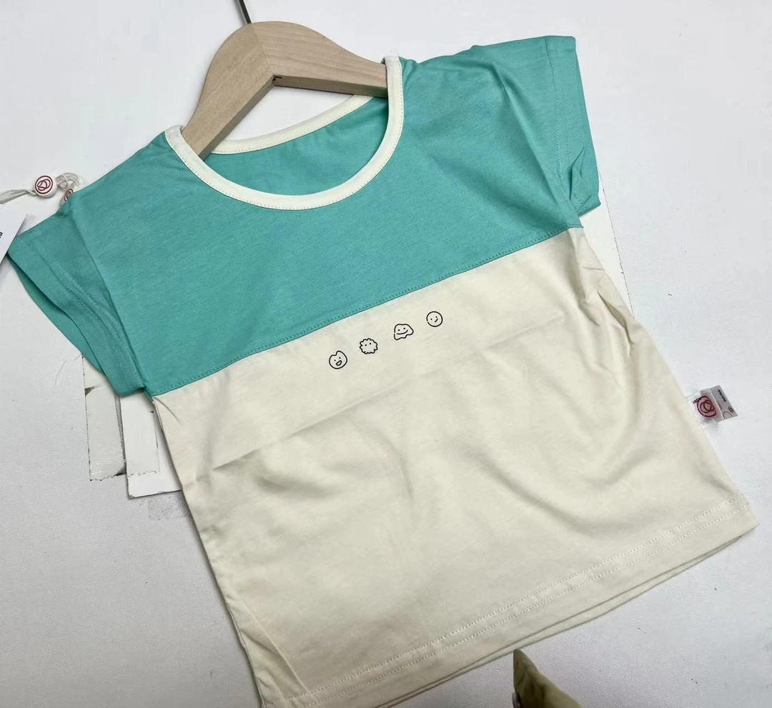 儿童特价小短袖显丹木宝宝夏季圆领印花宝贝小童拼色夏款