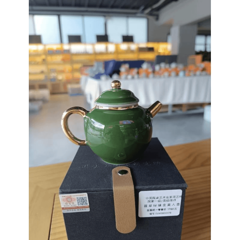 绿色陶瓷小茶壶泡茶喝茶家用茶具单壶高档轻奢中式复古A86189
