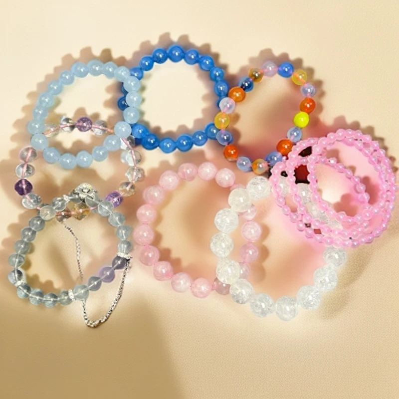 天然彩色水晶珠宝弹力手串(多样性3条装)