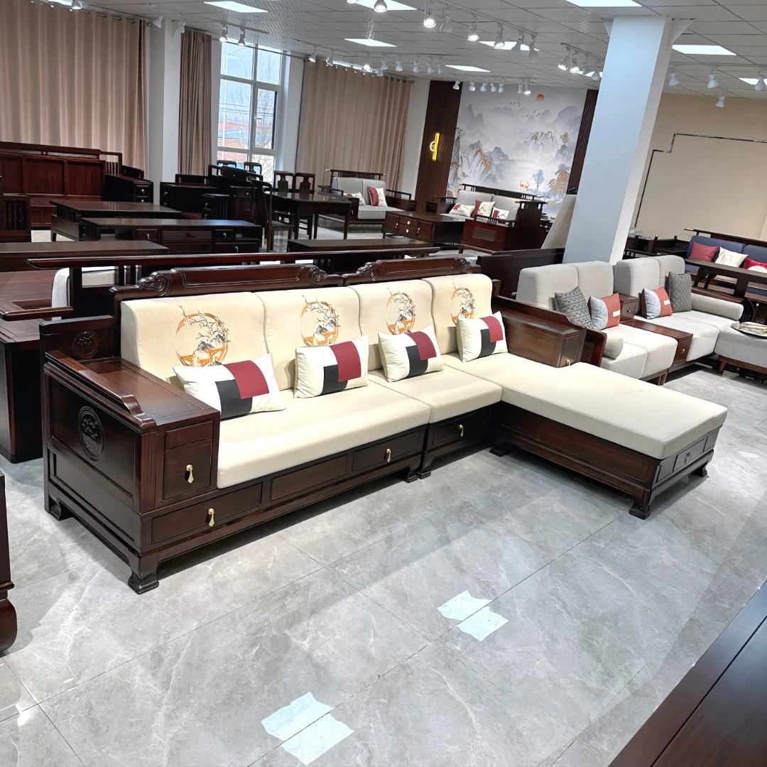 新中式实木沙发高箱转角沙发金秋檀实木沙发储物冬夏两用古典沙发