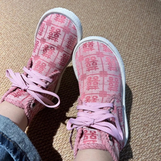 二囍古朴240518系带5扣囍字布鞋单鞋