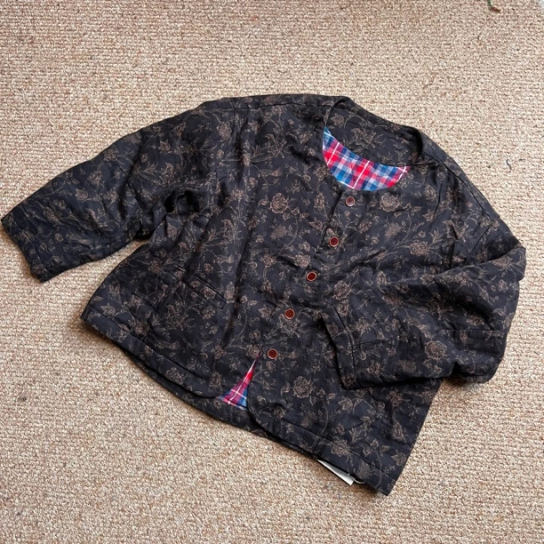 二囍古朴2450圆领长袖碎花棉外套