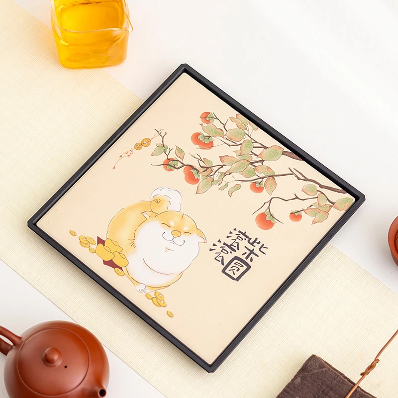 创意吸水壶承速干小型茶盘干泡台中式简约功夫茶具配件复古茶托盘