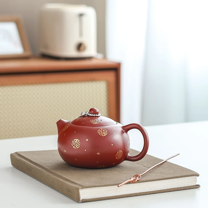 新款带提溜百福紫砂西施壶手工大红袍大容量红泥茶壶茶具套装送礼