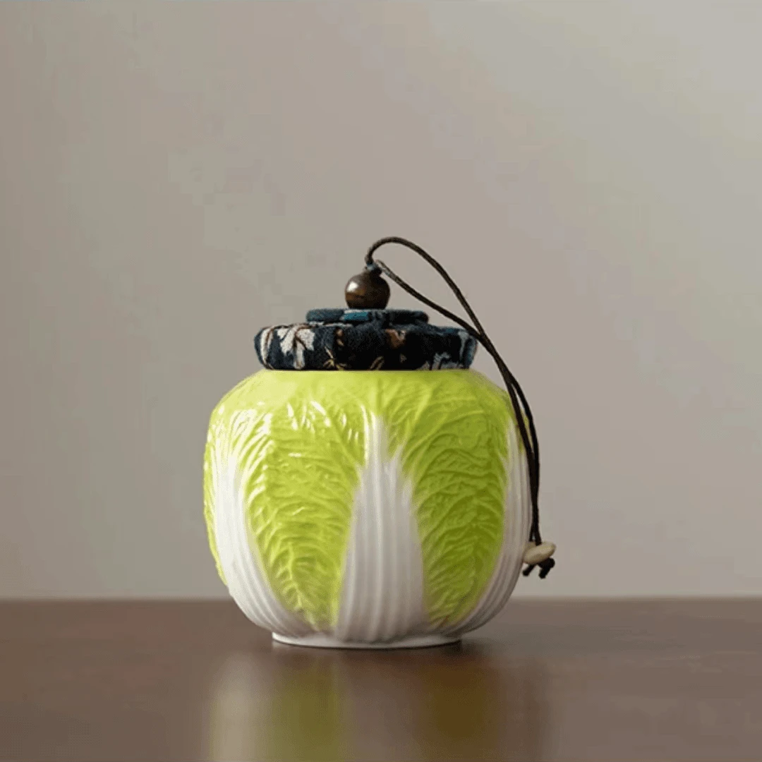 中式手工百财聚来密封茶叶罐陶瓷摆件陶瓷密封罐创意白菜茶罐D666