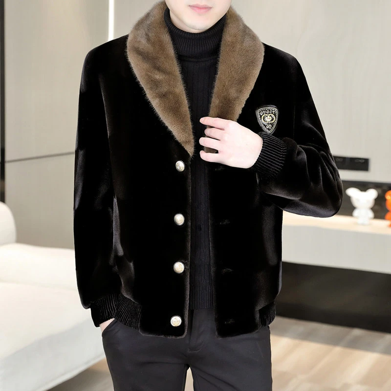 冬季毛呢大衣男潮流加厚皮毛一体呢子外套男款水貂绒爆款休闲男装