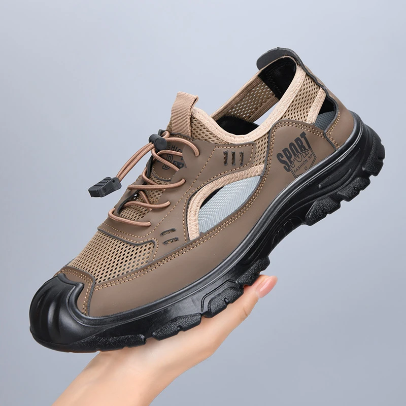 夏季老北京布鞋男士正品软底网面轻薄凉鞋一脚蹬平底防滑沙滩鞋子