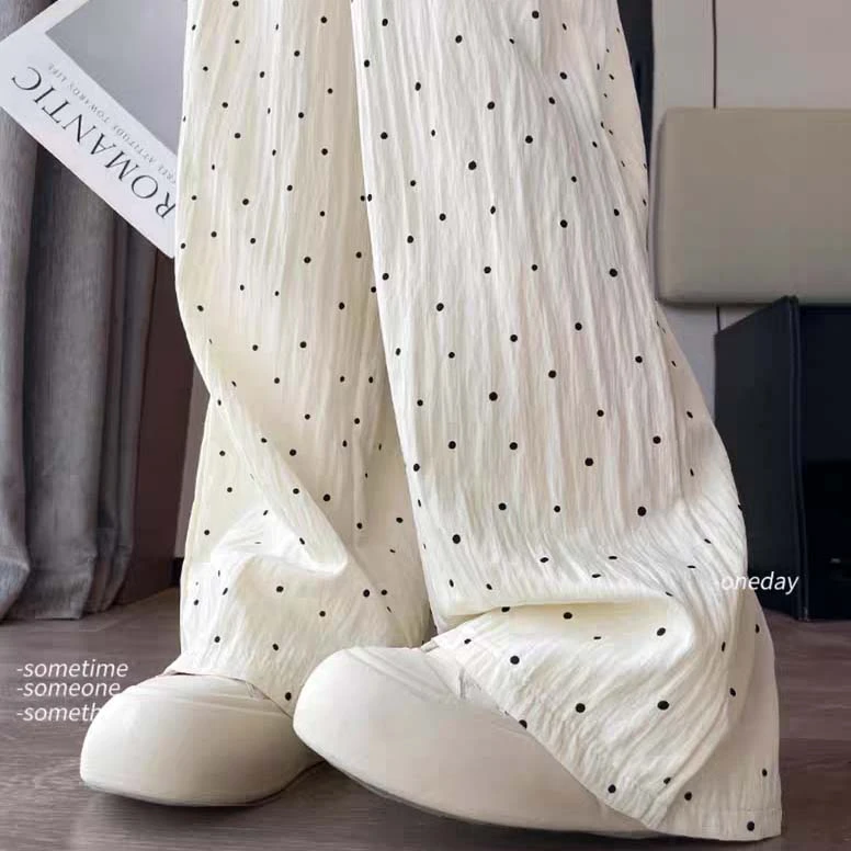 生完也能穿孕妇裤夏季薄款外穿波点休闲直筒阔腿裤抽绳宽松长裤子