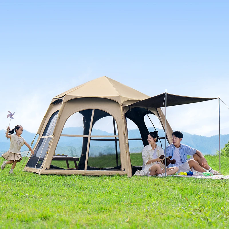 【原始人晴空帐篷】户外折叠过夜露营加厚防雨防晒钛黑胶六角保暖帐