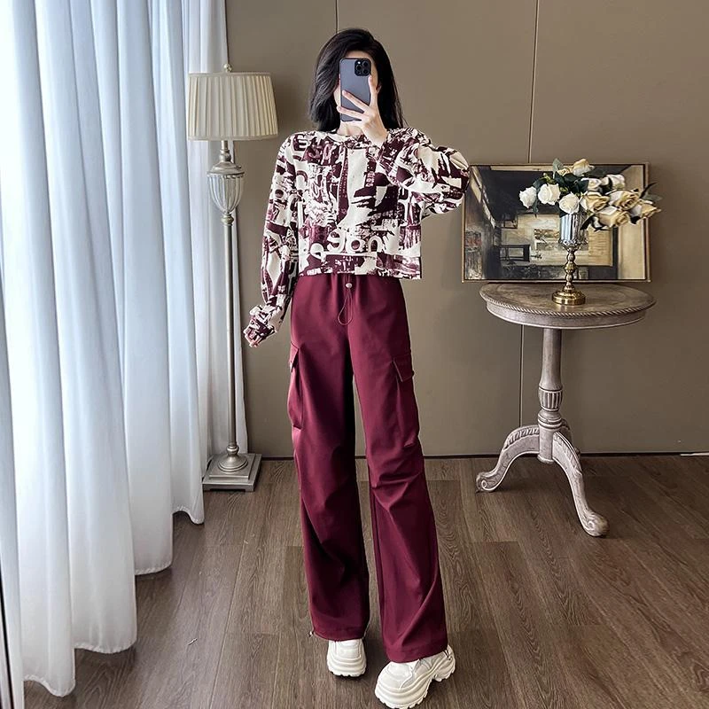 高级感碎花时尚套装女2024春秋新款欧货时髦小众上衣工装裤两件套