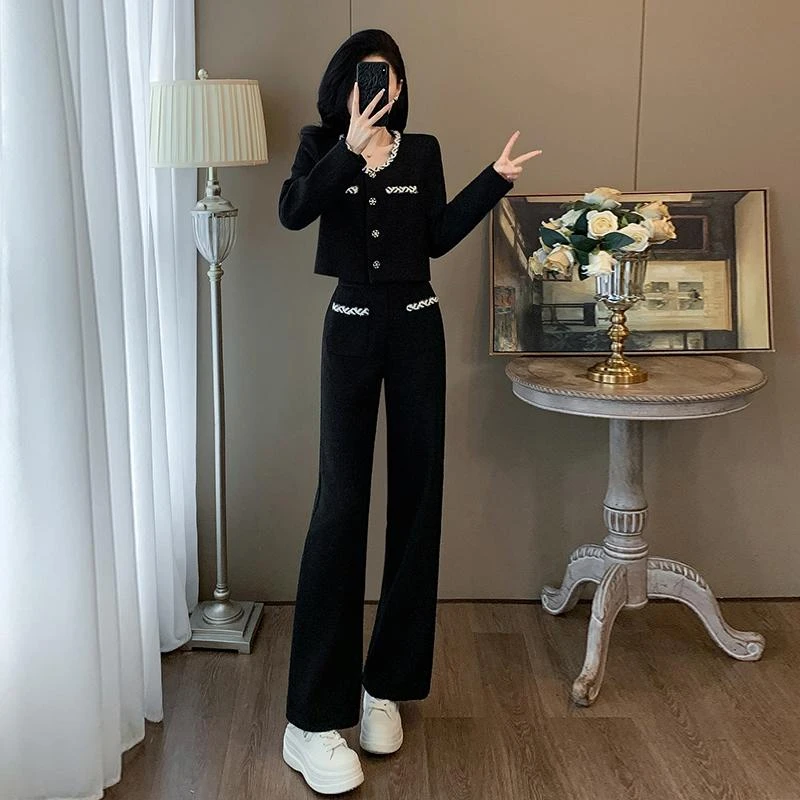小香风气质时尚套装女秋冬2024新款显瘦减龄名媛休闲阔腿裤两件套