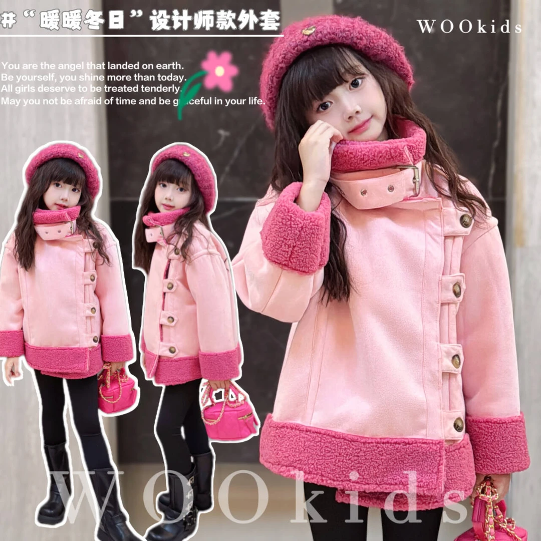 现货-WOOkids5 【暖暖甜心】童装新款设计师高定机车外套 W24100304