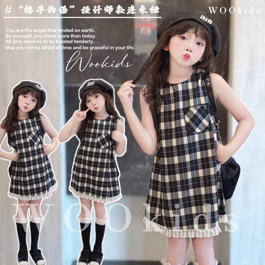 现货-【格子物语】WooKids5 兄妹装春秋设计师格子连衣裙 W24070205