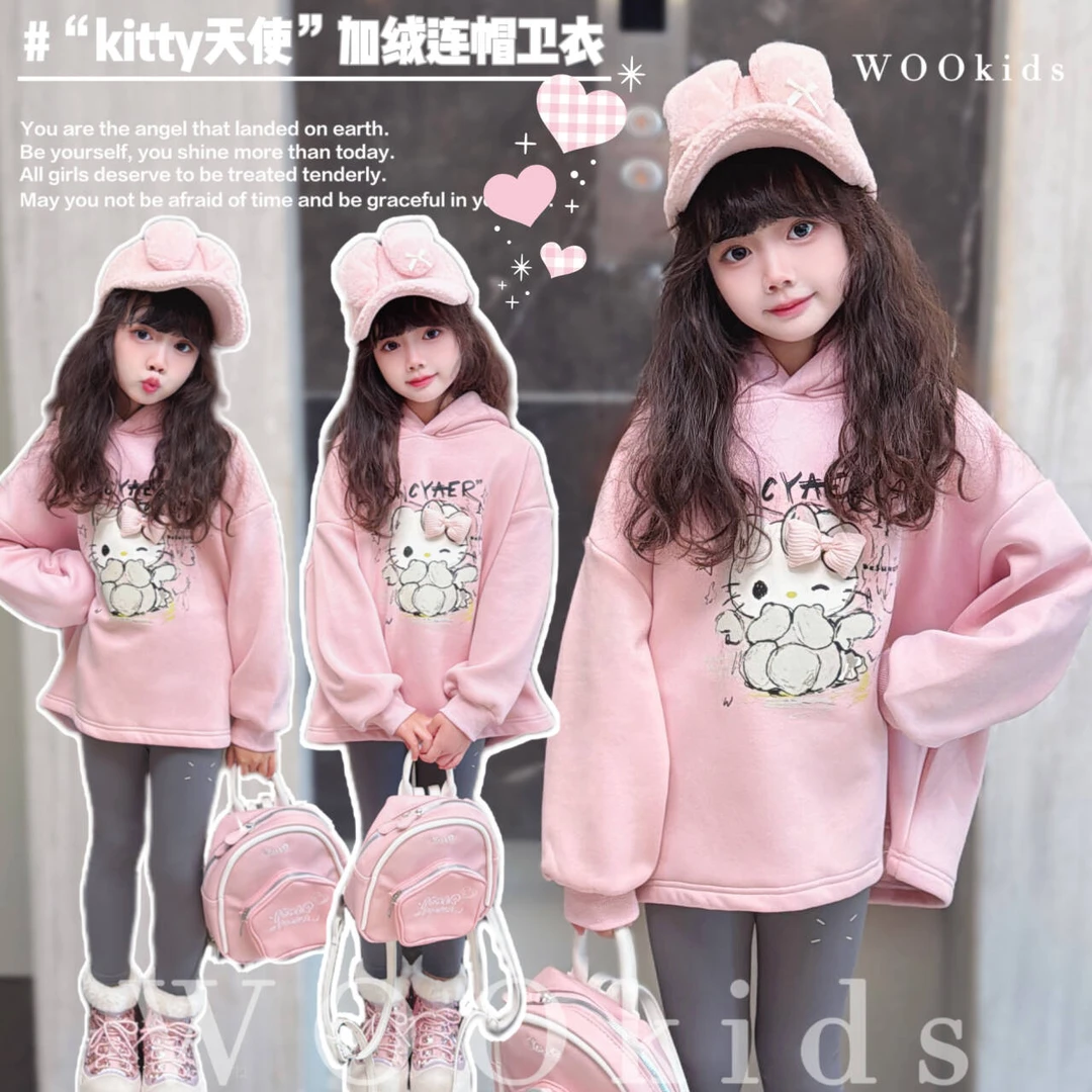 VOVO&KAKA与WOOKIDS联名【奶油猫】童装设计师连帽卫衣 W24102503