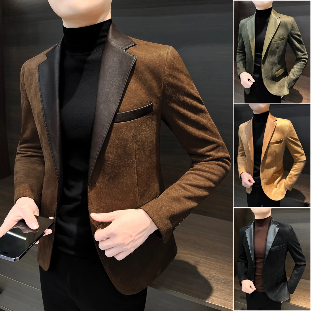 鹿皮绒西装外套男款爆款2025新款高级感痞帅男秋季新款休闲小西服