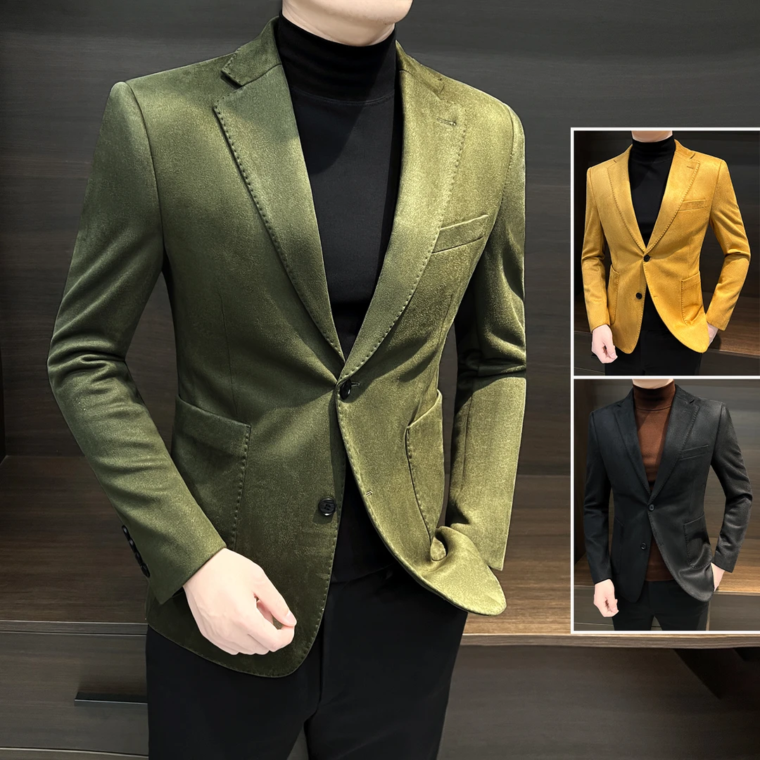 鹿皮绒西装外套男款痞帅英伦雅痞风男装爆款2025新款商务休闲西服